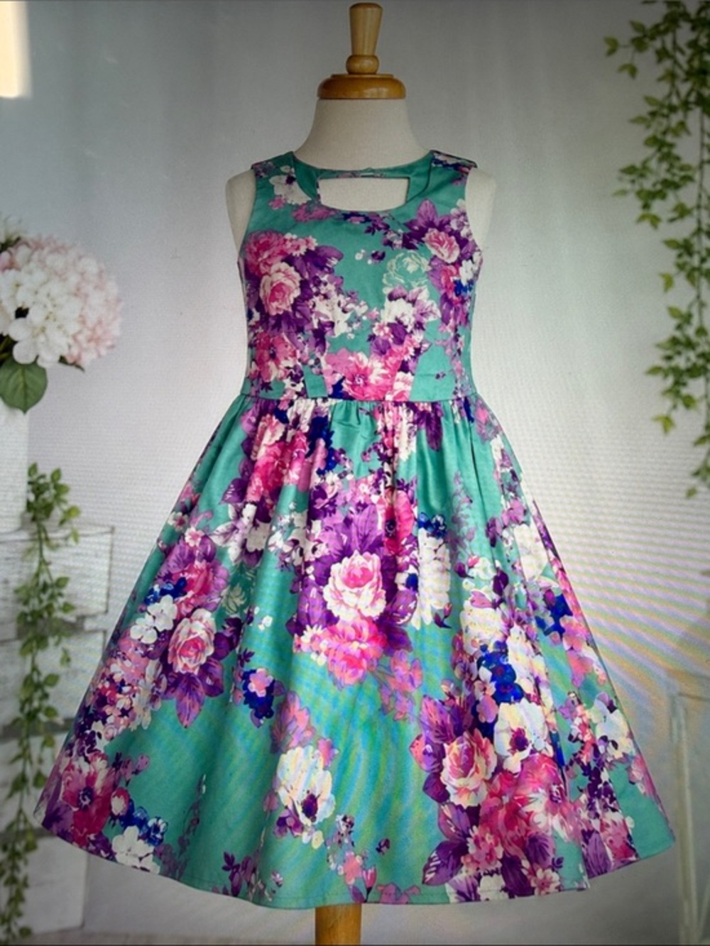 City Studio Womens Size 3 Floral Mint Fit & Flare Cutout Party Dress